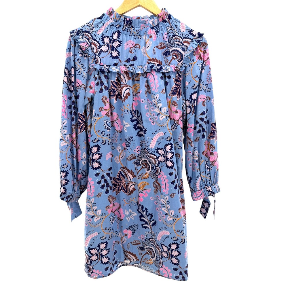 Olivia James The Label Blue Paisley Floral Cotton Ruffle Mini Dress Womens M
